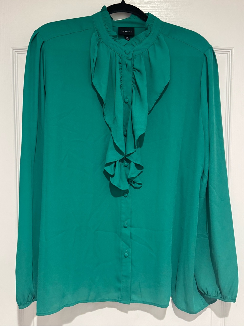 Who What Wear Emerald Green Ruffle Blouse XXL Button Front